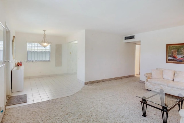 living room featuring light colored carpet