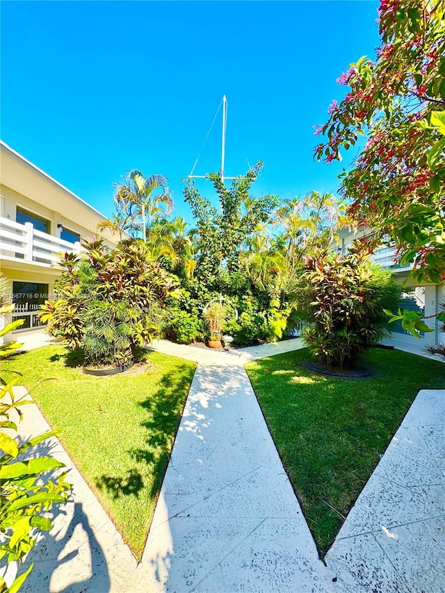 view of yard with a balcony