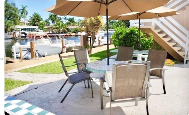 view of patio / terrace featuring a water view