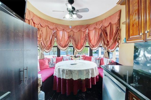 dining area with ceiling fan