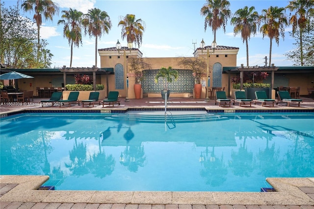 view of pool featuring a patio