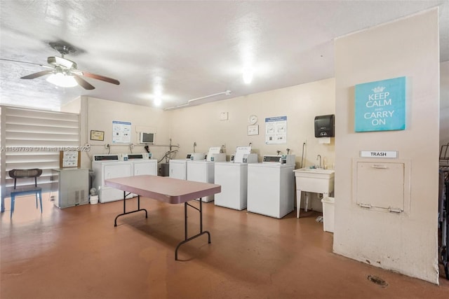 5300 Washington St Unit C111, Hollywood, FL 33021 - recreation room featuring separate washer and dryer, finished concrete floors, and ceiling fan