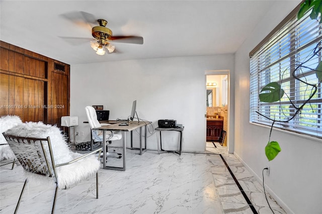 home office featuring ceiling fan