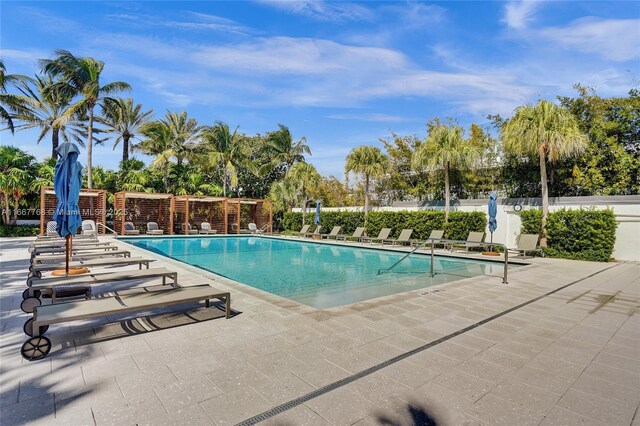 view of swimming pool with a patio area