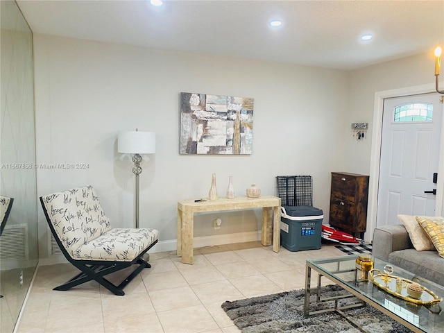 living room featuring light tile patterned floors