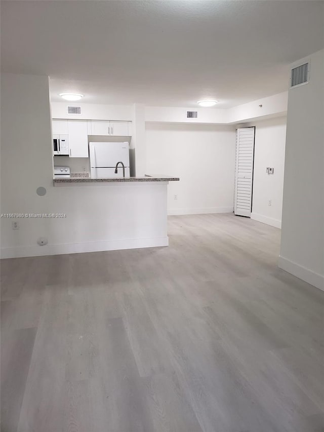 unfurnished living room with light wood-type flooring and sink