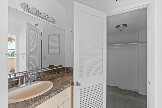 bathroom with vanity and a textured ceiling