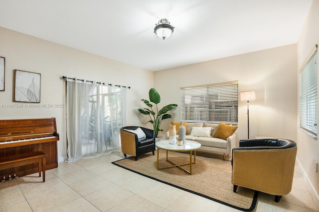 living area with light tile patterned flooring