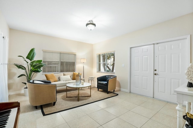 living room featuring light tile patterned floors