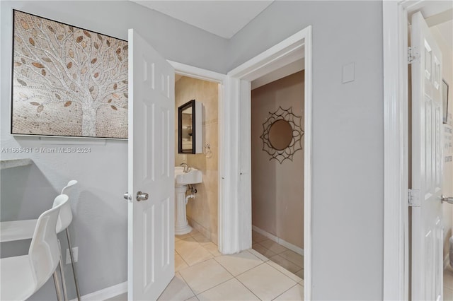 bathroom with tile patterned flooring