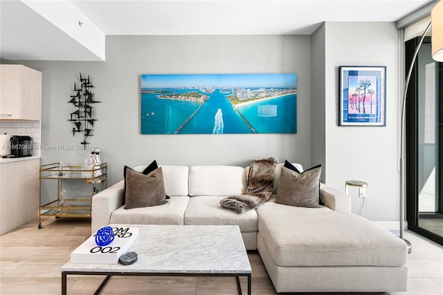 living room with light hardwood / wood-style floors