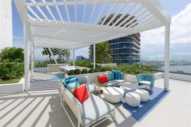 45 SW 9th St Unit 4007, Miami, FL 33130 - view of patio with an outdoor living space and a water view