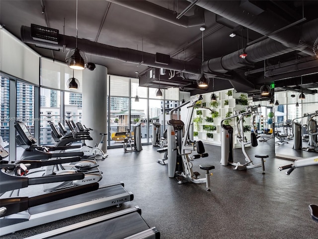 workout area featuring expansive windows