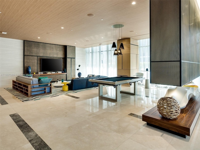 45 SW 9th St Unit 4007, Miami, FL 33130 - rec room with wooden ceiling, recessed lighting, and billiards table