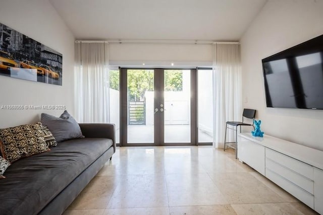 living room featuring french doors