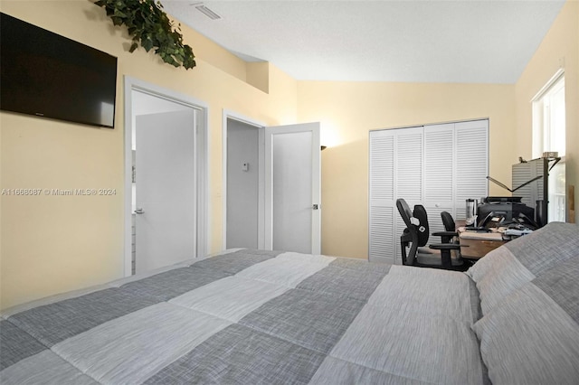 bedroom featuring lofted ceiling