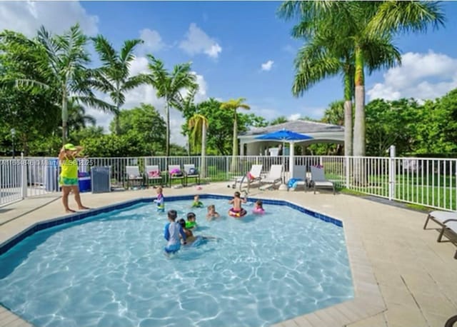 view of swimming pool with a patio area