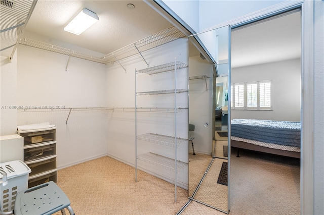 spacious closet featuring light carpet