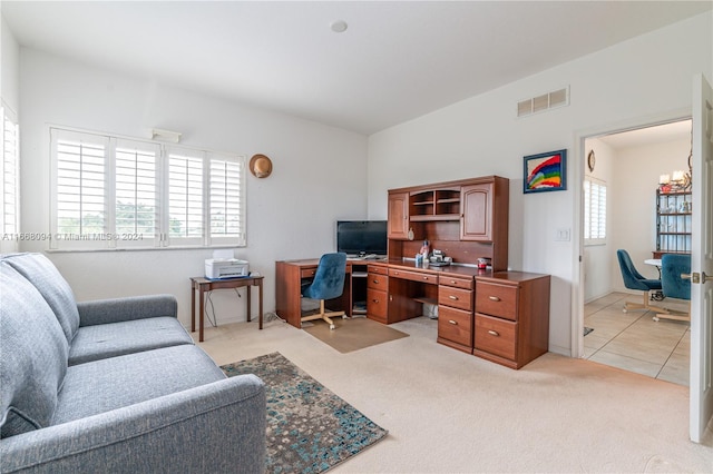 office space featuring light colored carpet