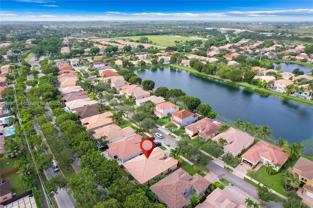 aerial view featuring a water view