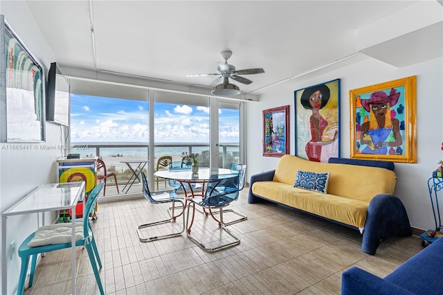 living room with ceiling fan