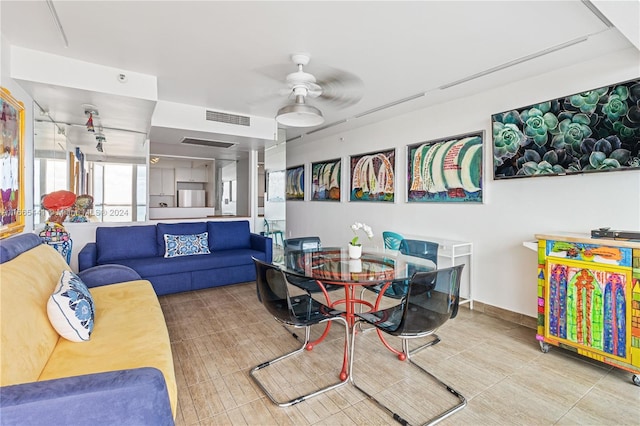 living room with ceiling fan