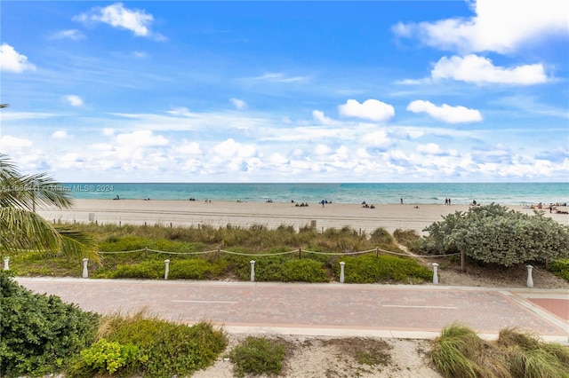 property view of water featuring a beach view