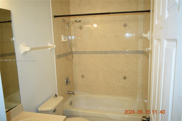 full bathroom with tub / shower combination, toilet, and vanity