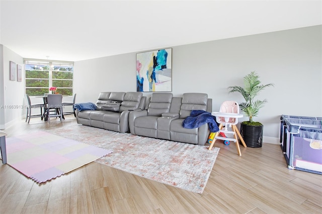 living room with light hardwood / wood-style floors