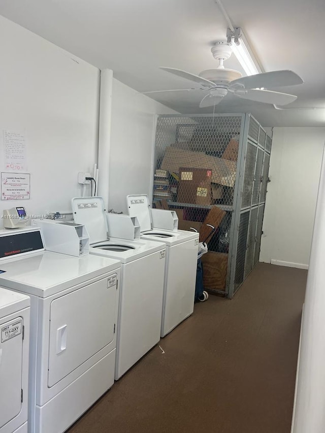 common laundry area with washer and dryer and ceiling fan