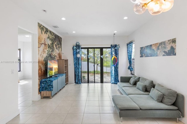 living room featuring tile patterned floors