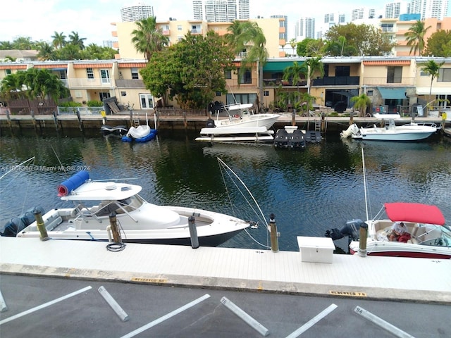 exterior space with a water view