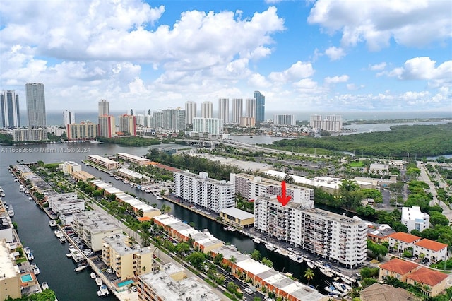 aerial view featuring a water view