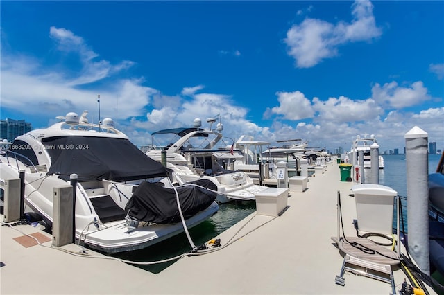 view of dock with a water view