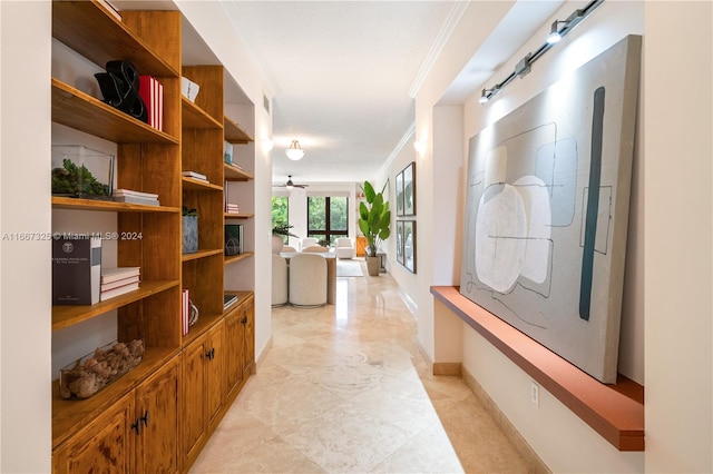 hallway with crown molding