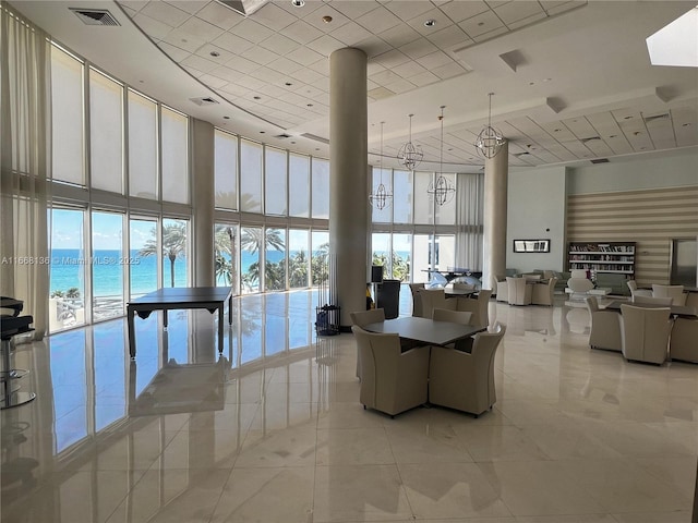 common area featuring a water view