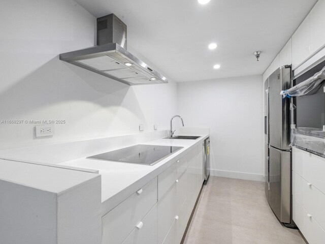 20505 E Country Club Dr Unit 531, Aventura, FL 33180 - kitchen featuring island exhaust hood, a sink, recessed lighting, appliances with stainless steel finishes, and white cabinets