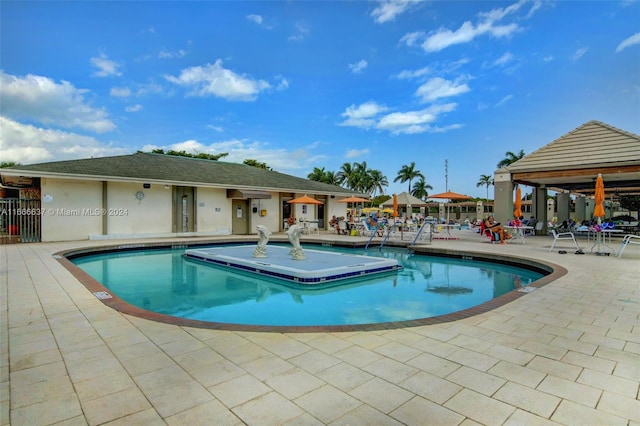 view of swimming pool with a patio area