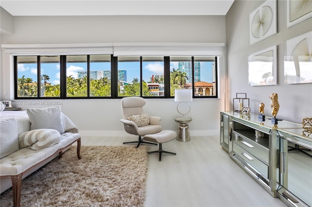 sitting room with light hardwood / wood-style floors