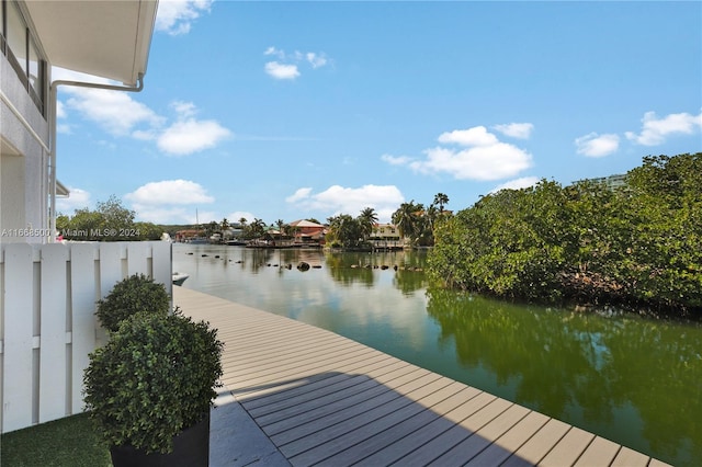 dock area featuring a water view