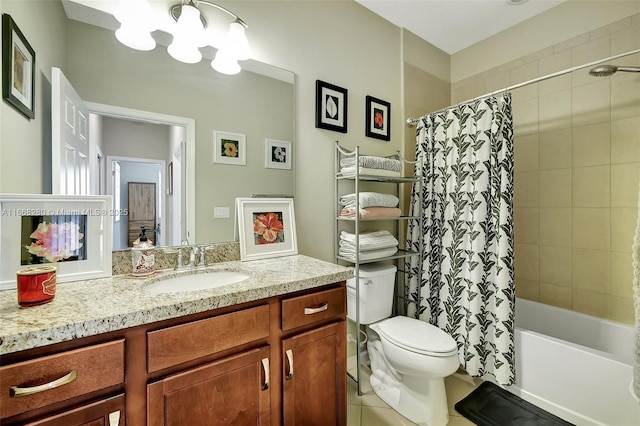 full bathroom featuring vanity, toilet, and shower / tub combo