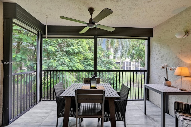 sunroom with ceiling fan and a healthy amount of sunlight