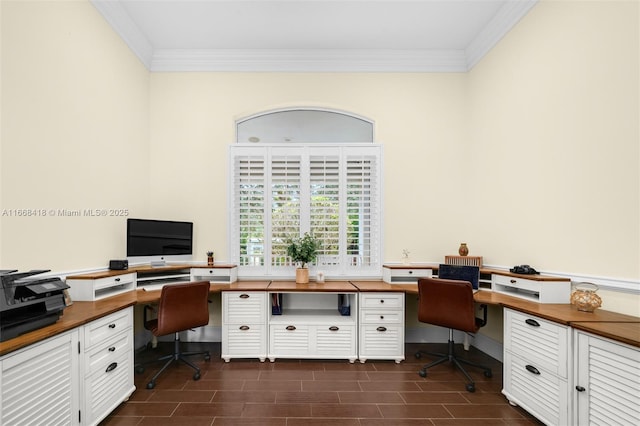 office space with ornamental molding