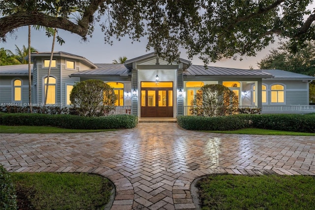 view of front facade with french doors