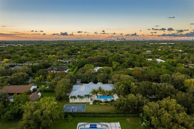 view of aerial view at dusk