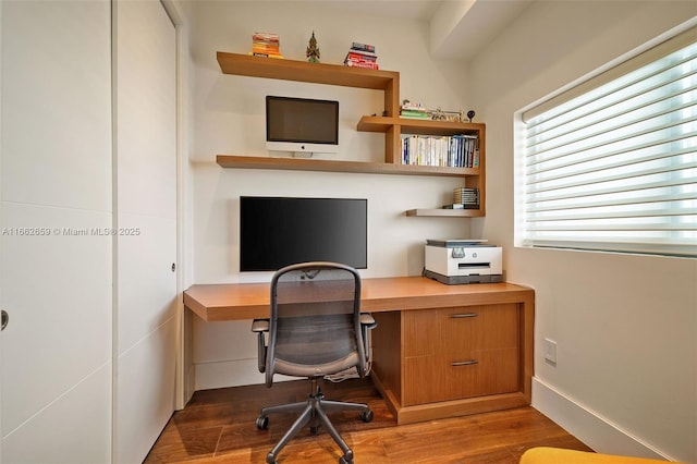 office with dark hardwood / wood-style floors