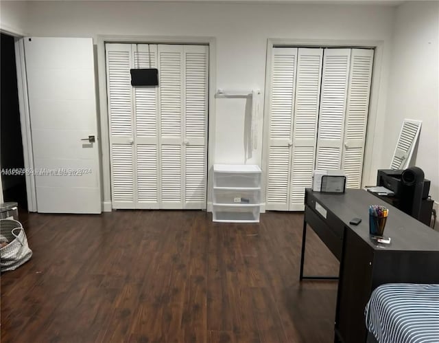 home office featuring dark hardwood / wood-style flooring