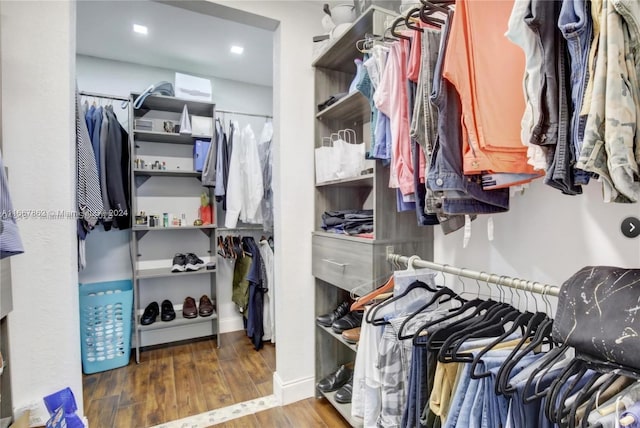 walk in closet featuring wood-type flooring