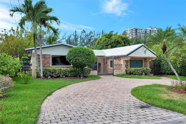 ranch-style home with a front yard