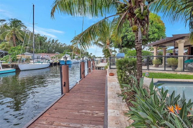 dock area with a water view